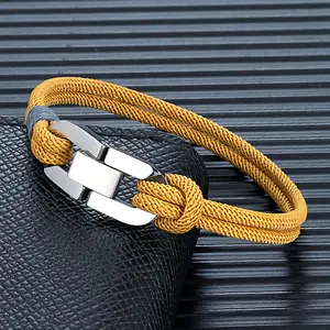 New Double Strand Braided Rope Bracelet Stainless Steel Cuban U-buckle Bracelets for Men Women Couple Jewelry Gifts