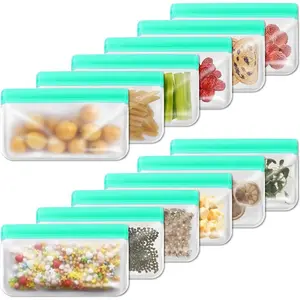 Reusable Snack Bag, 12pcs/set Reusable Ziplock Food Grade Plastic Silicone Bag Airtight Leak Proof, Food Storage Bag, Snack Size Zip Lock Bag for Travel Home Fridge Kitchen Organization, Meal Prep Organiser