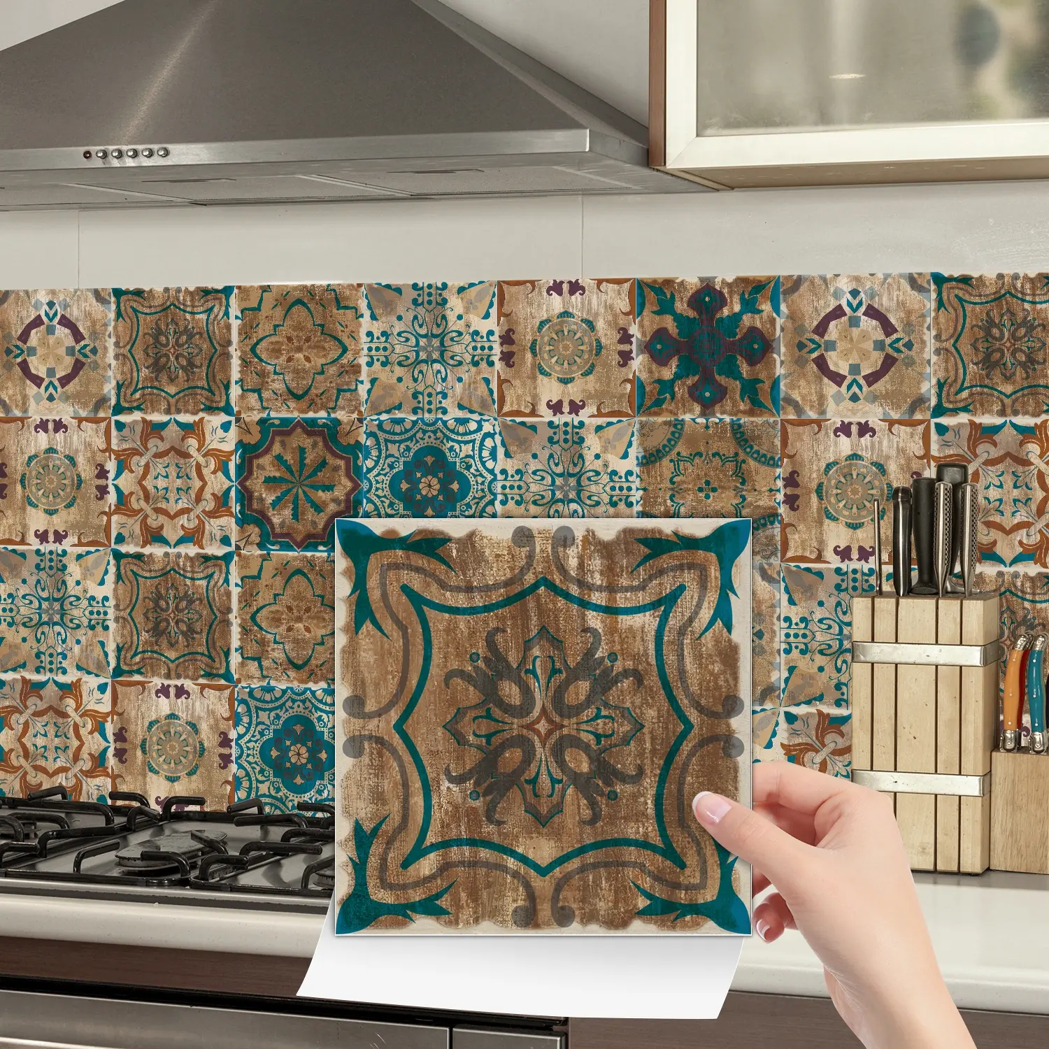 48Pcs Moroccan Style Wall Tile Stickers, Waterproof And Oil Resistant Stickers, Removable Decorative Backsplash, 3.94/5.9a1/7.87 Inches, Create A Unique Personalized Appearance For Your Home