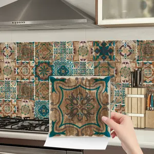 48Pcs Moroccan Style Wall Tile Stickers, Waterproof And Oil Resistant Stickers, Removable Decorative Backsplash, 3.94/5.9a1/7.87 Inches, Create A Unique Personalized Appearance For Your Home