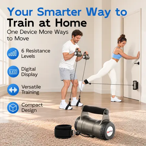 Smart Resistance Dumbbell & Portable Cable Trainer, 6 Adjustable Resistance Levels, Digital Workout Counter, Multiple Training Modes, Upper & Lower Body Home Gym Equipment, Type-C Charging