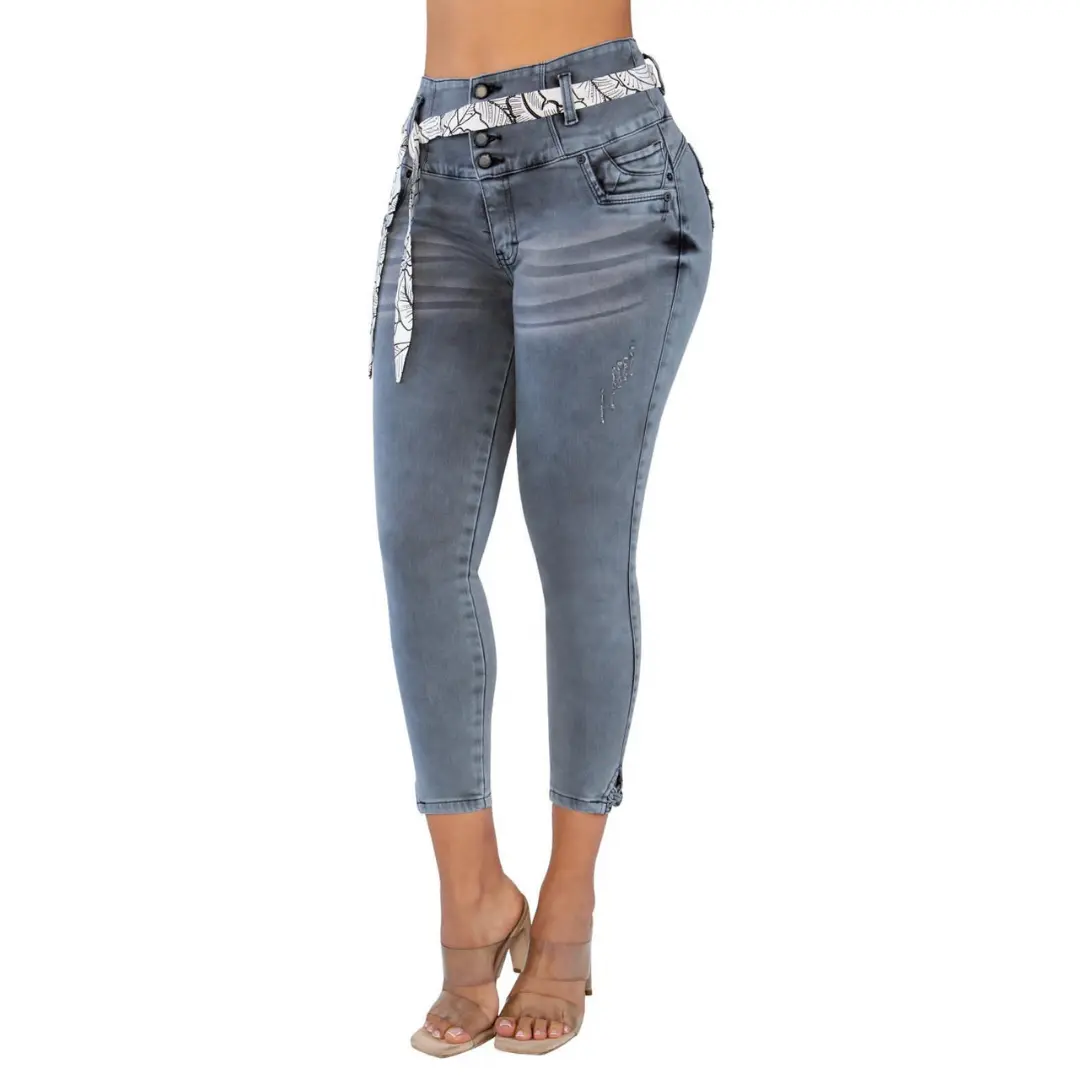 TIKI JEANS Women's Fitted High-Waisted Booty Lifting Butt Shaping Skinny Jeans - Light Gray TK510, Flex Stretchy Denim, Button Closure, Cinch Waist, Body-Fit Design, High-Quality Fabric, Women's Bottoms, Booty Lifting Jeans, Butt Shaping Jeans