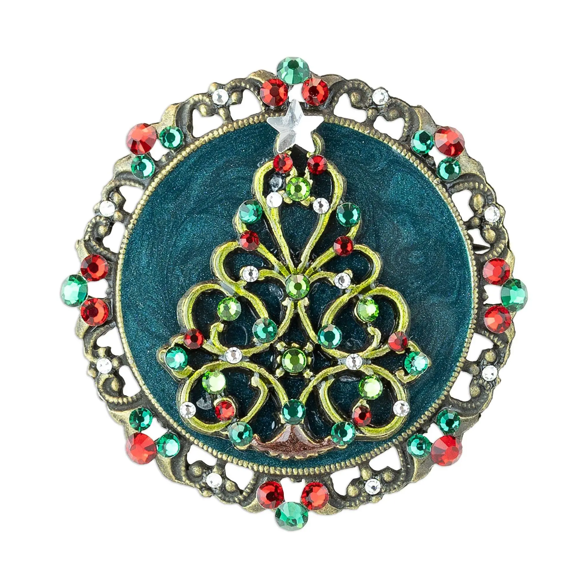 Anne Koplik Lace Enamel & Crystal Christmas Tree Pin