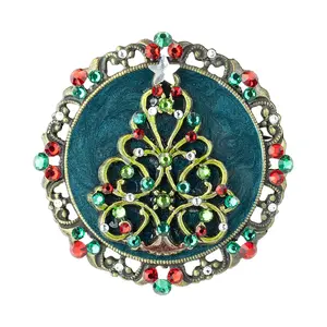 Anne Koplik Lace Enamel & Crystal Christmas Tree Pin