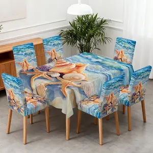 4/5/6/7pcs Seaside Treasures Creation Chair Cover And Tablecloth Set, Easy Care & Setup, Fits Dining Room, Camping, Indoor Dining, Outdoor Dining, Kitchen, Stylish Decor, All Seasons & Gift