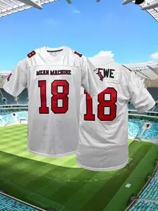 Men's #18 Paul Crewe Mean Machine Movie American Football Jersey Stitched Vintage American Rugby Jersey, V Neck Pullover, Breathable Loose Fit Short Sleeve Top, Casual Training Wear, Unisex, All Seasons, Football Shirts
