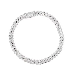 【#B62 6mm】UCCIYO D VVS Synthetic Moissanite S925 Sterling Silver Cuban Chain Bracelet Miami Cuban Chain Ice Out Men Singer Style Rap Hip Hop Jewelry