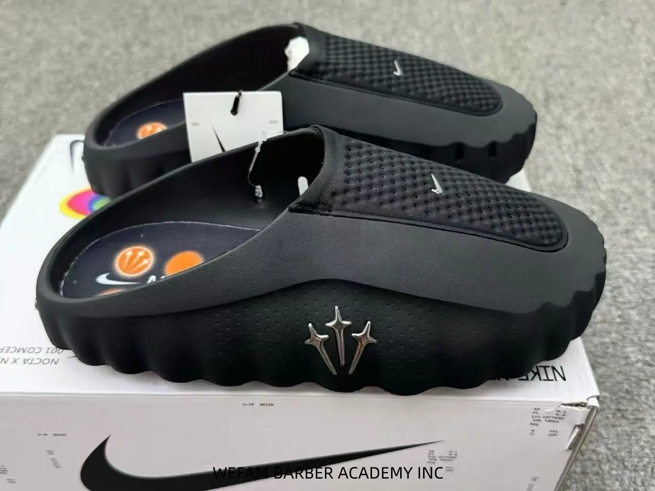 Men Black EVA Slip‑On Mule Slides, Textured Upper With Metal Star Emblem, Rugged Wavy Sole Casual Street Slippers