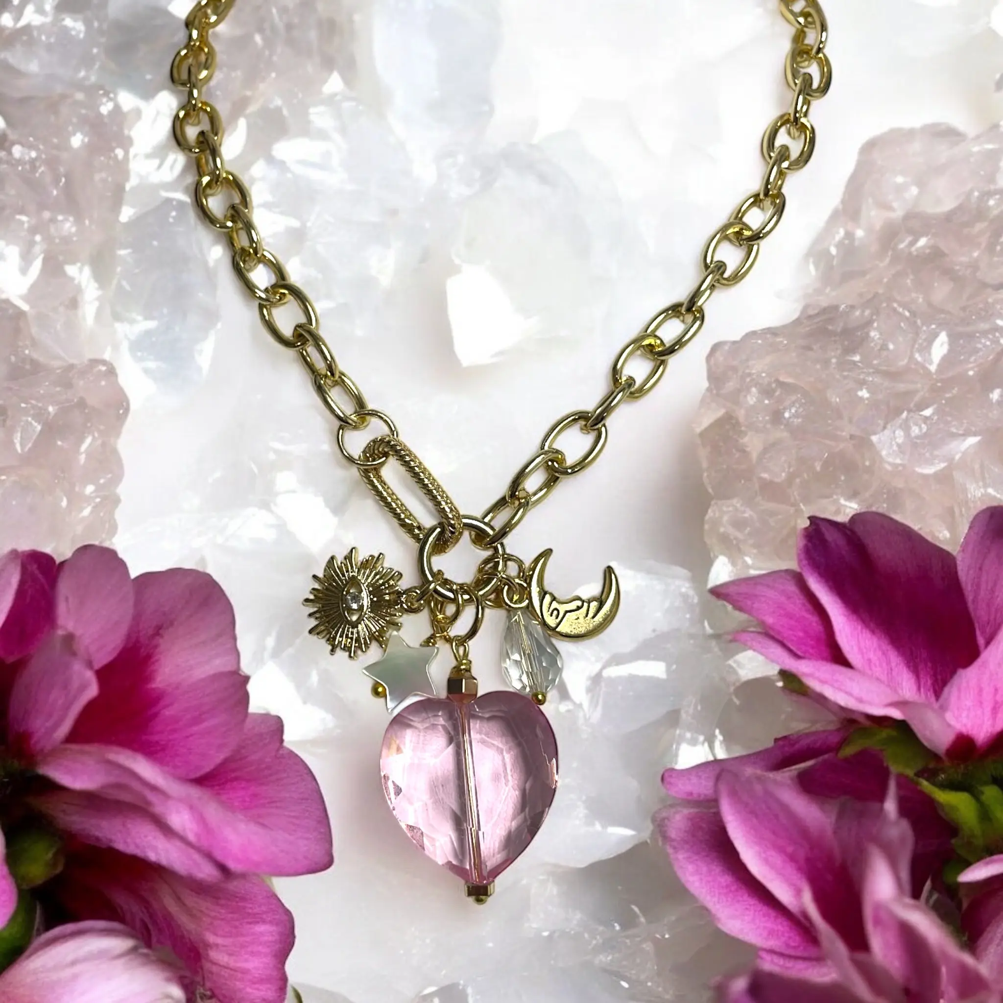 Dreamer Heart Charm Cluster Necklace