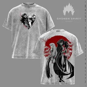 Code Geass T-Shirt, Mecha Rebellion Anime Tee, Dark Aesthetic Streetwear, Vintage Washed Graphic Shirt, Red Sun Design, Mysterious Duo Artwork, Oversized Unisex Top, Shonen Spirit Collection