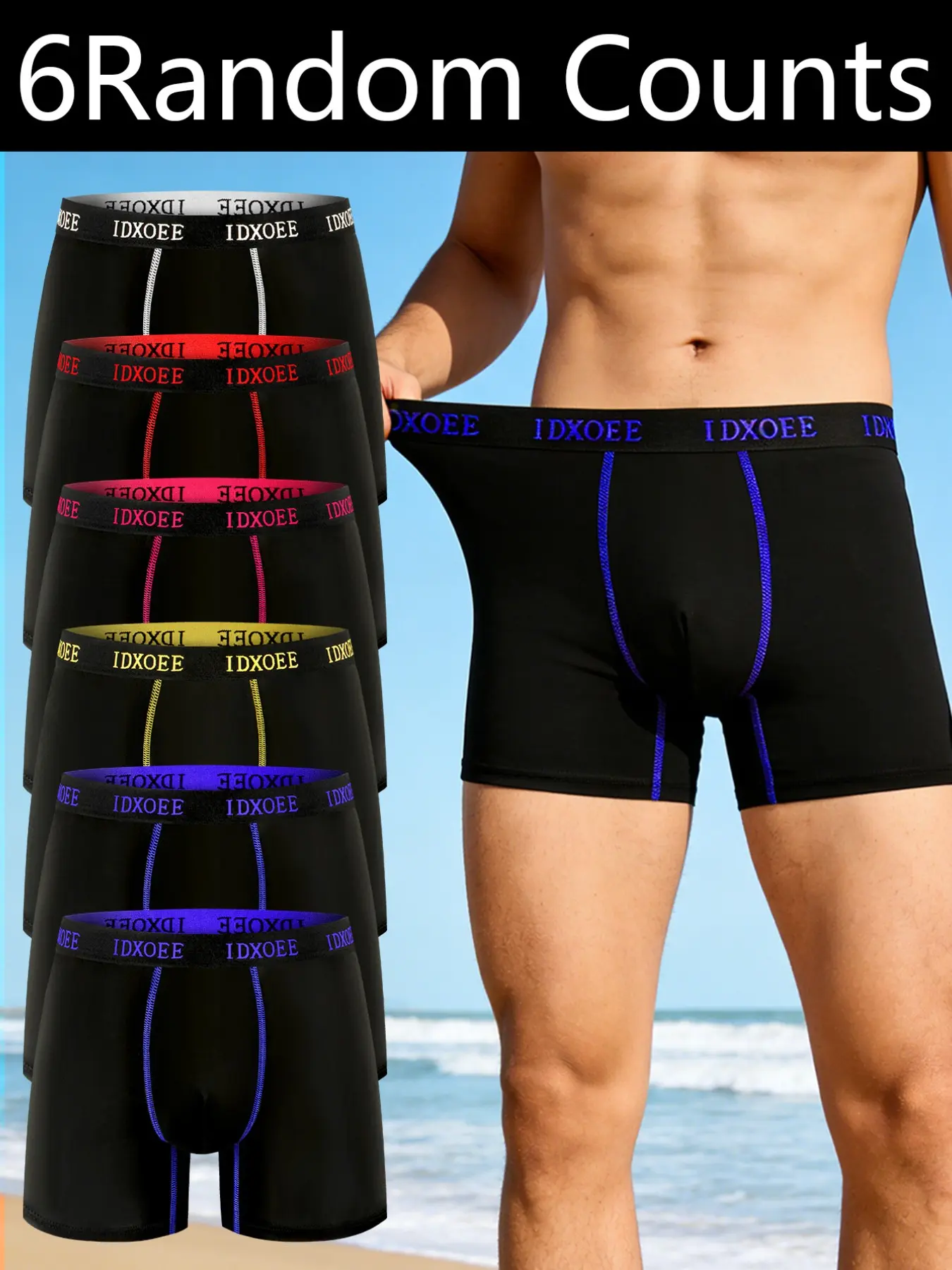 6 pcs men's comfortable slim fit shaping underwear, breathable, quick drying, elastic waistband, long boxer underwear, training underwear, Lightweight sports underwear, casual wear, soft, lightweight, Suitable for all seasons