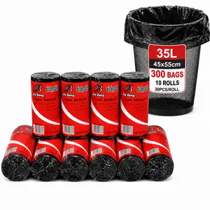 10 Pack 35L Trash Bags, 45 x 55 cm, 300 Count Total, Strong Leak-Proof Garbage Bags for Kitchen, Office, Bathroom & Home Waste Disposal