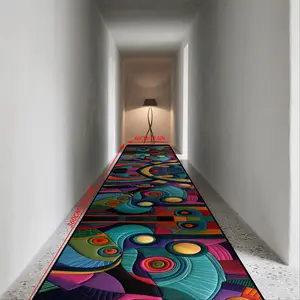 Artistic Abstract Geometric Pattern Long Rug, Modern Fashionable Rectangular Carpet, Easy Clean Velvet Mat for Hallway, Entryway, Patio