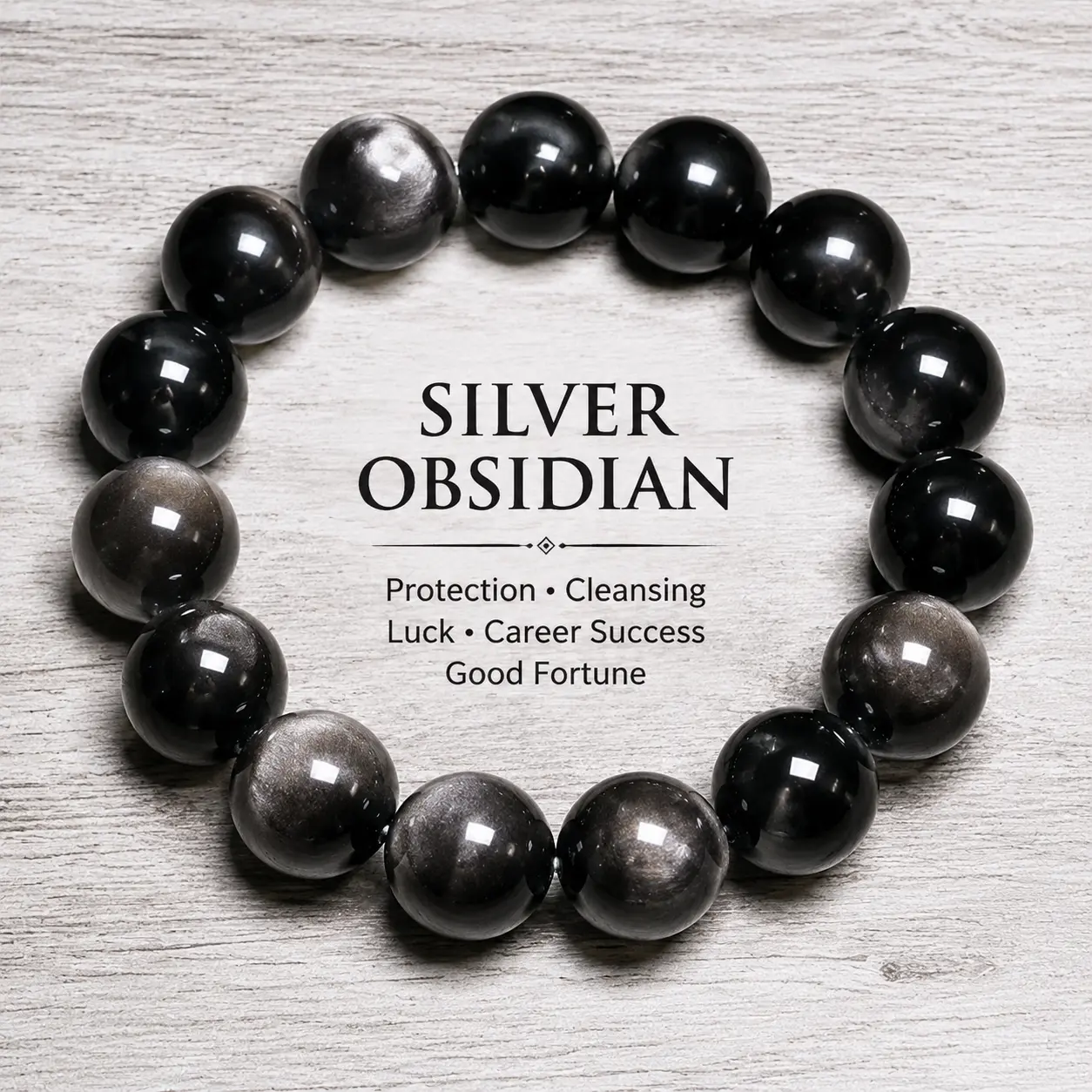 Silver Obsidian Beaded Bracelet, Protective Stone for Grounding, Confidence and Positive Energy, Daily Wear Meditation Yoga Gift, 8mm/12mm/15mm Unisex