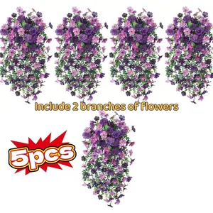 5 Piece Set Realistic Hanging Flowers, Artificial Flowers For Outside, Durable Plastic Floral Decorations, Vibrant Colors for Outdoor & Indoor Use, Easy Maintenance