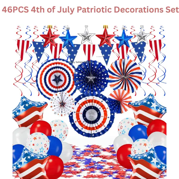 46PCS 4th of July Patriotic Decorations Set, Red White Blue Paper Fans, Independence Day Party Supplies