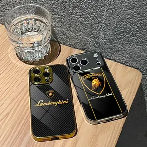 PIKPAKA L-LamborghiniS Sports Car Logo Simple Luxury Fashion Phone Case Cover For IPhone 17 16 15 14 13 12 Pro Max Plus Electroplated Metal Bumper Case Slim Tempered Glass Back Advanced Materials Shockproof Anti-Scratch Luxury Case Fashion Durable Stylish