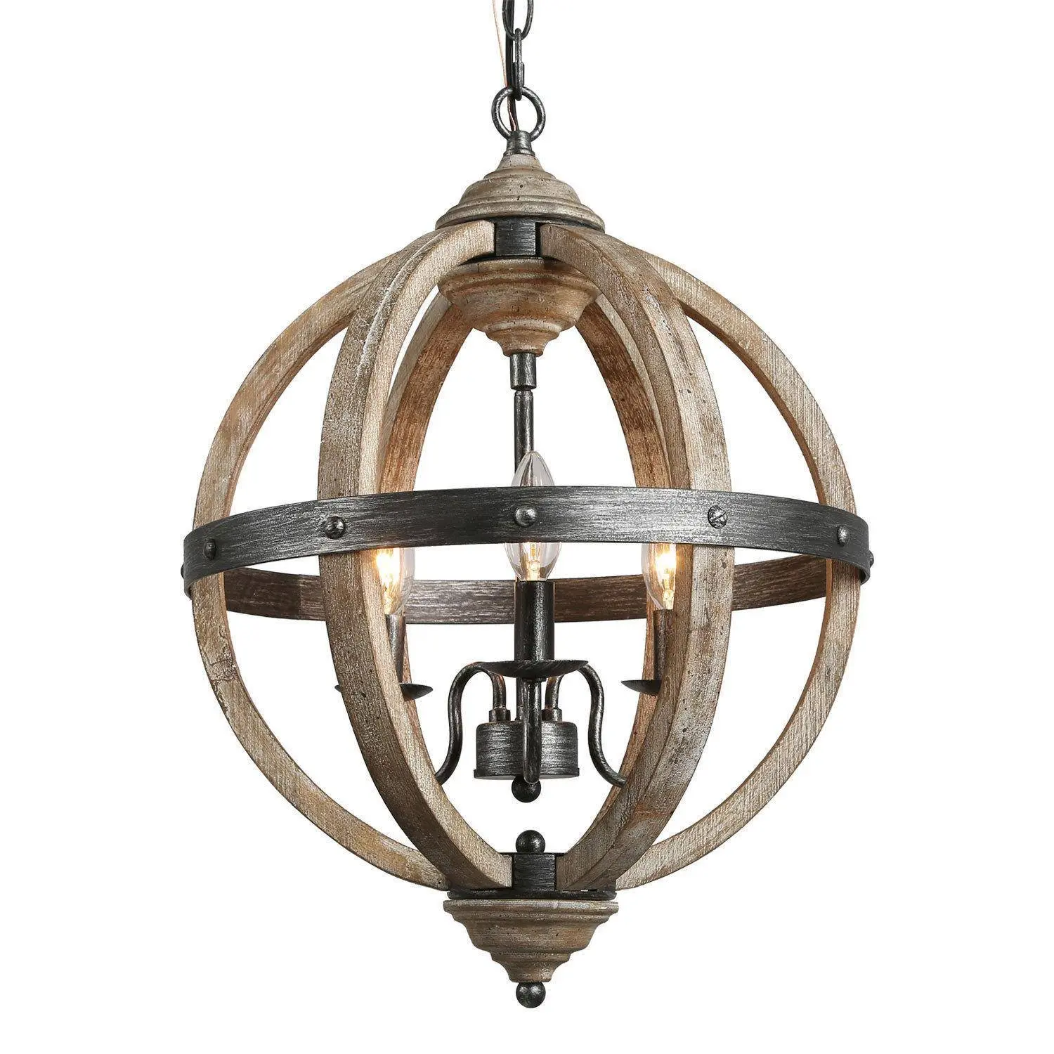 Ksana 3-Light Farmhouse Rustic Globe Chandeliers for Dining Room, Entryway