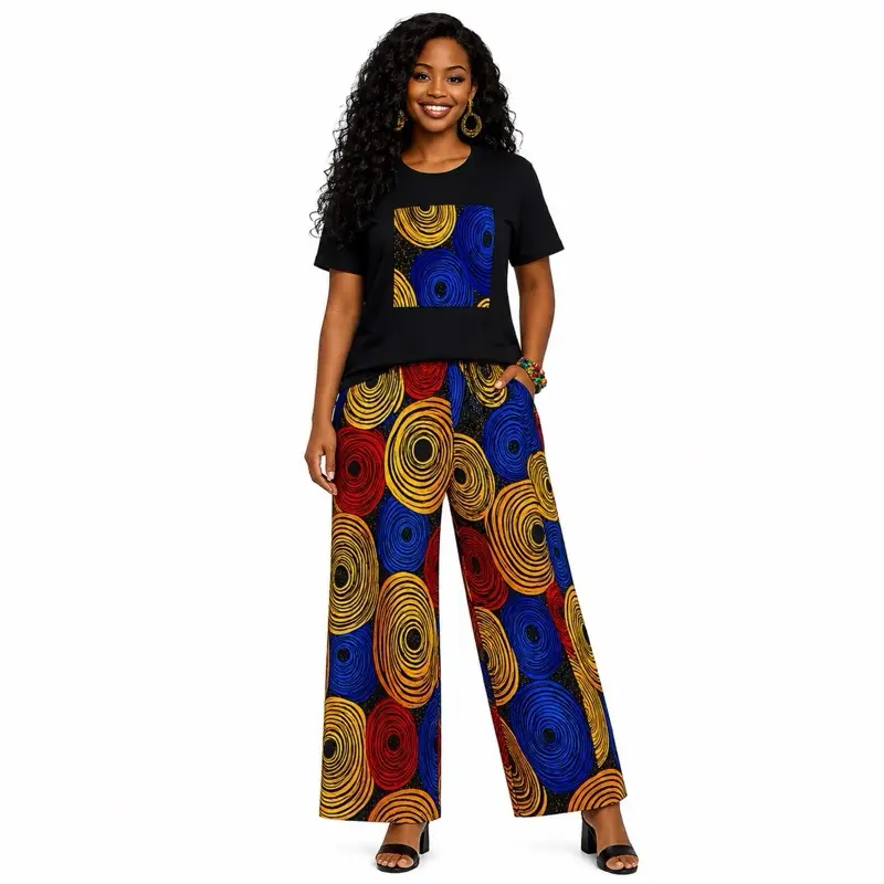 Women's Ankara 2-Piece Suit Set - Lady's Stylish African Print Blouse & Pants Clothes for Casual Wear