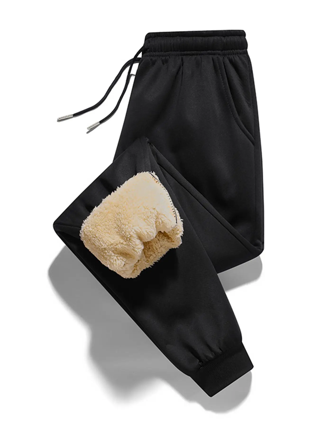 Men's Solid Drawstring Waist Thermal Lined Sweatpants, Regular Fit Casual Pocket Jogger Pants for Fall & Winter, Men's Trousers for Daily Wear