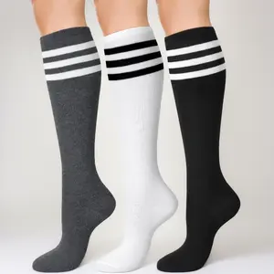Women's Knee High Socks – Cotton Striped Tube Boot Socks, Long Breathable Stockings for Casual Outdoor Sport, Soft Crew Socks for Boots Tennis Soccer Cycling – 3-6 Pairs