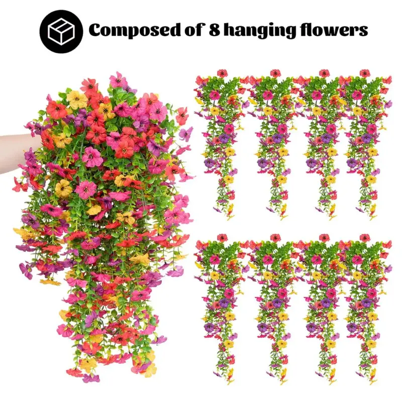 8 PCS Faux Silk Daisy with Eucalyptus Leaves, Artificial Fake Hanging Decorative Flowers Plants for Outdoor Autumn Decoration, Home Decor Accessory, UV Resistant Long Trailing Vines for Outside Home Indoor Planter Porch Patio Balcony Yard Decor