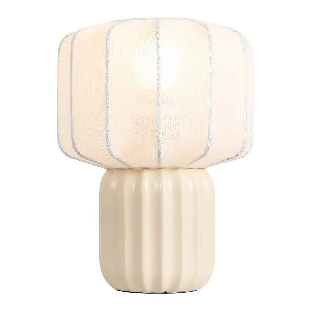 Leola 10 in. Modern Contemporary Ceramic Fluted Mini with Ribbed Cocoon Pumpkin Shade LED Table Lamp