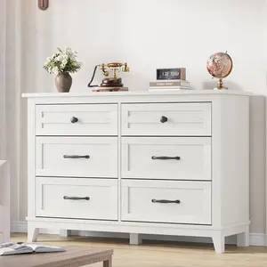 OP-Garvee Spacious six-drawer chest of drawers, saving space—a 47-inch wide freestanding wooden cabinet with adjustable legs, a modern storage solution, simple and stylish, suitable for wardrobes, living rooms, and entryways. Print Girls Vanity Set