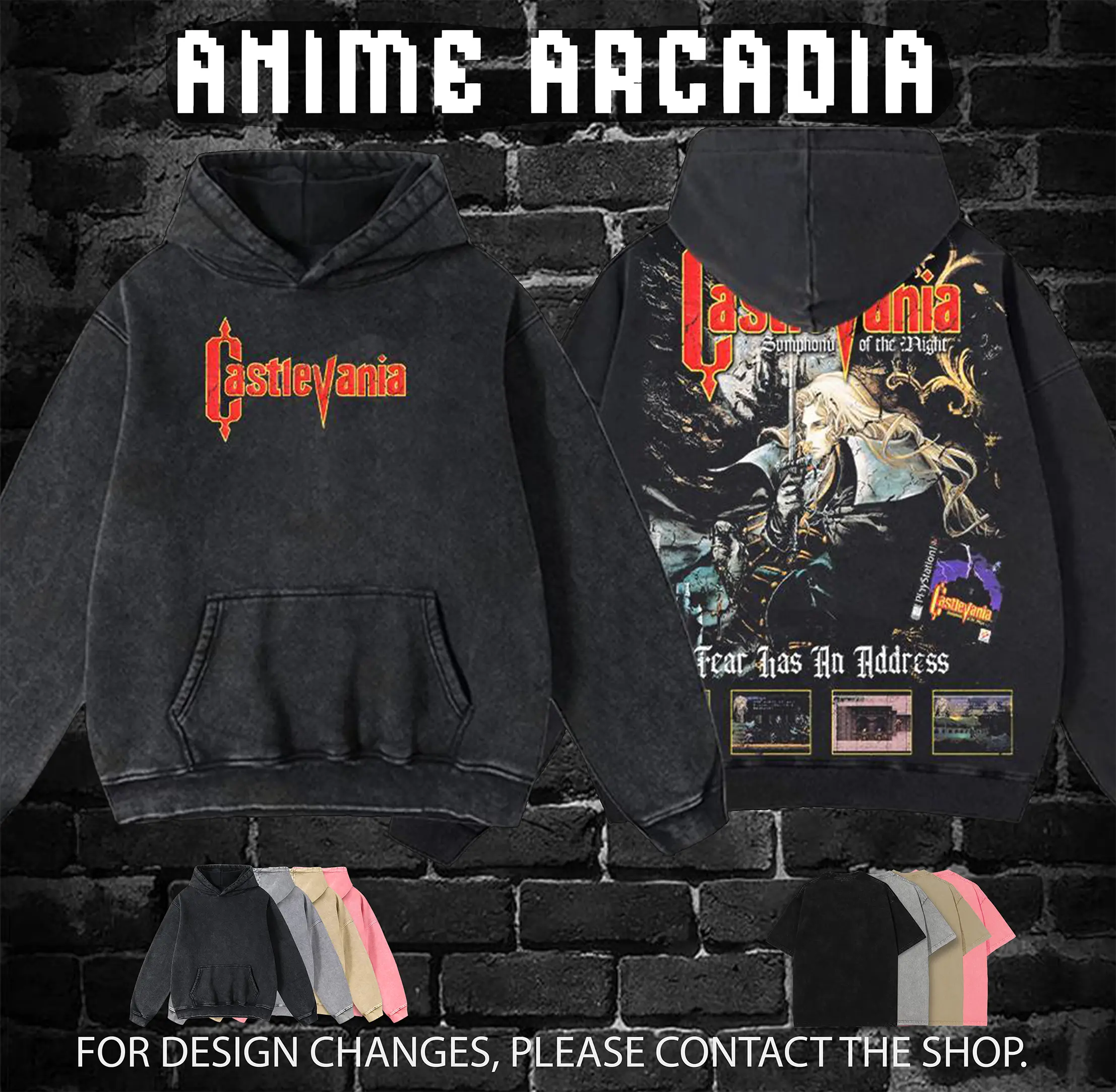 Anime Arcadia Castlevania: Symphony of the Night Hoodie 100% Premium Cotton Oversized Fit Pre-Washed Classic Top Men's Streetwear