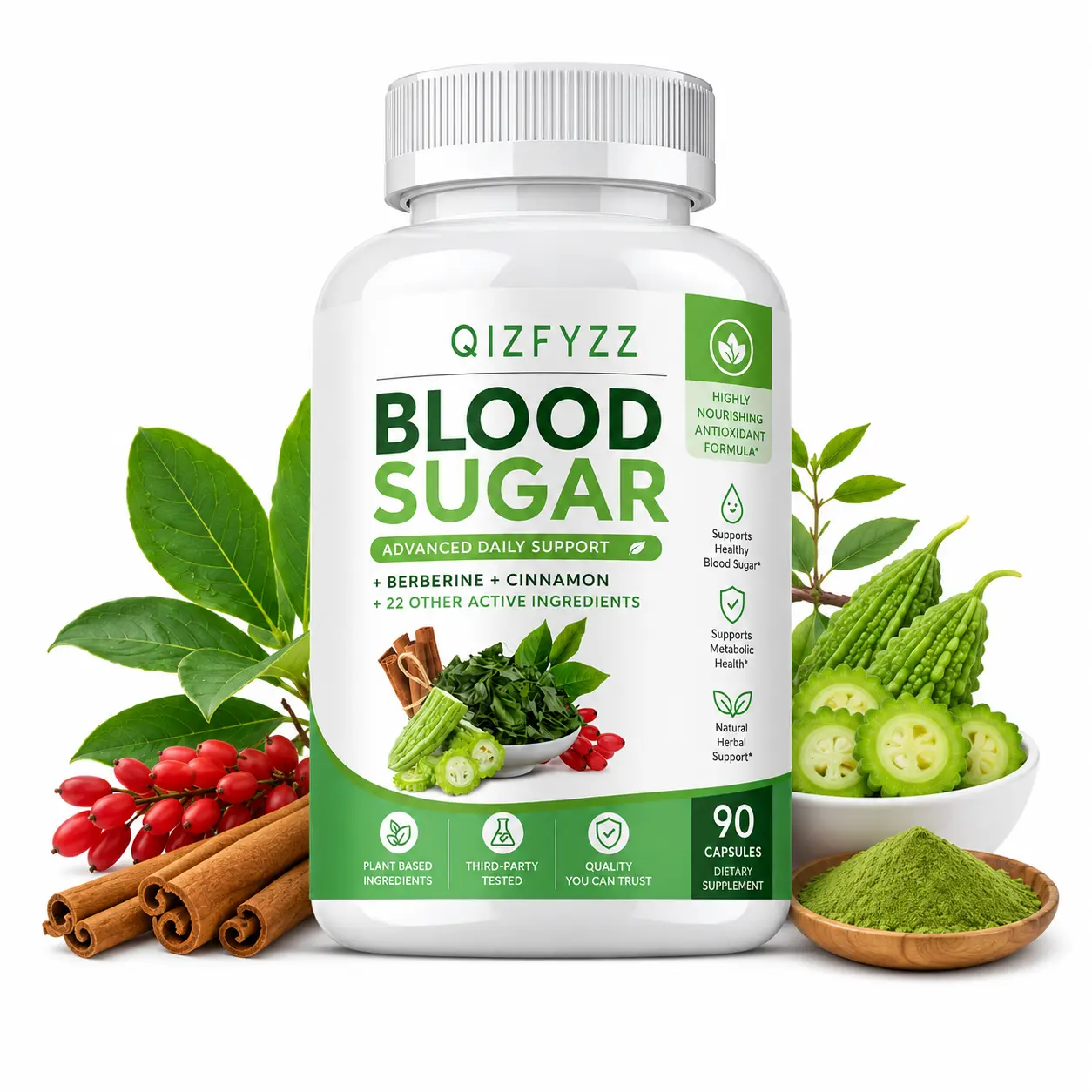 Blood Sugar Control Herbal Blend Capsules - Natural Healthcare Supplement with Berberine, Cinnamon, Bitter Melon, African Mango - Daily Blood Sugar Support Botanical Capsules - 90 caps/bottle, Sugar Control Capsules