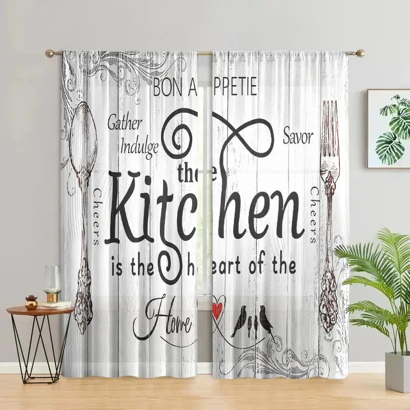 Kitchen Themed Pattern Window Curtain, 2 Counts/set Retro Farmhouse Style Printed Curtain, Home Decorative Curtain for Living Room Bedroom Bathroom, Home Decoration Curtain, Kitchen Curtains, Window Drapes