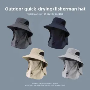 Summer Sun Protection Wide Brim Hat for Men - Outdoor Fishing & Hiking Bucket Hat with Neck Flap Breathable Full Face Balaclava Hat Brim Fishing Hat windproof hat-solar Fan Waterproof Sun Hat Fisherman Cap