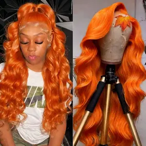 Gabrielle Ginger Orange Body Wave Wigs Human Hair Brazilian Virgin Hair 13X6 Lace Front Wig Colored Body Wave  Human Hair 13X4 Lace Frontal Wigs 180 Density True Length