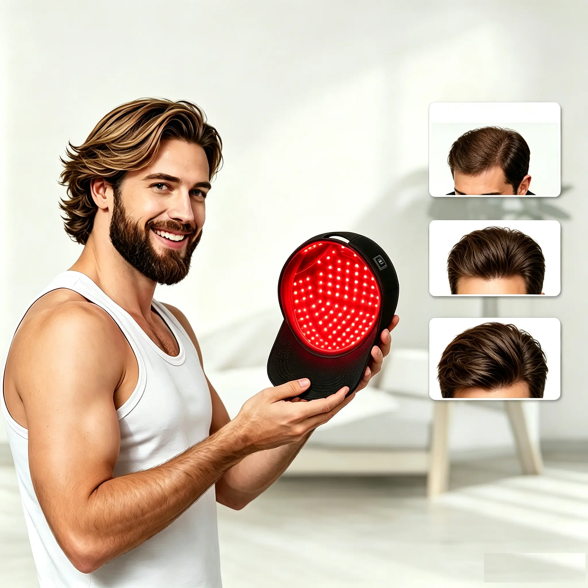 Infrared Light Hair Care Cap for Men and Women - 630, 850, 940nm Wavelengths, 10FT USB Charging Cable, Hands-Free Corded Use & Continuous Charging