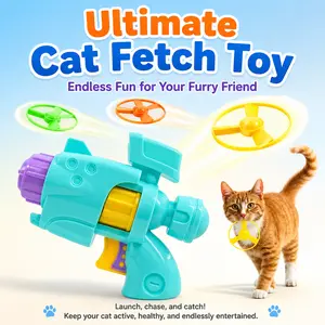 Non-Toxic Interactive Cat Flying Disc Shooter Toy - Pet Fetch Gun with Spinning Propellers, Kitten Exercise Chaser, Kids Launcher with Colorful Discs for Indoor & Outdoor Play, Non-Toxic Interactive Toys
