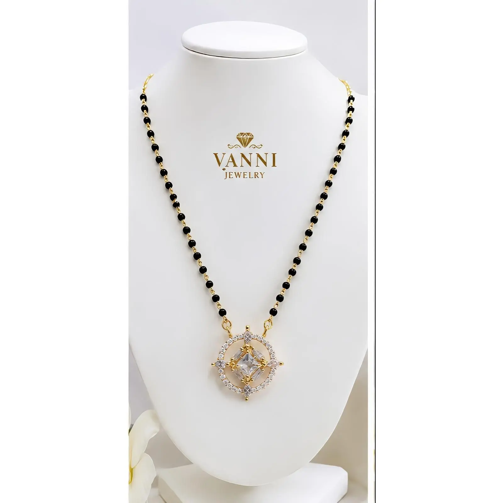 VANNI Jewelry Daily Use Mangalsutra with Black Beads and Gold Accents for Everyday Wear