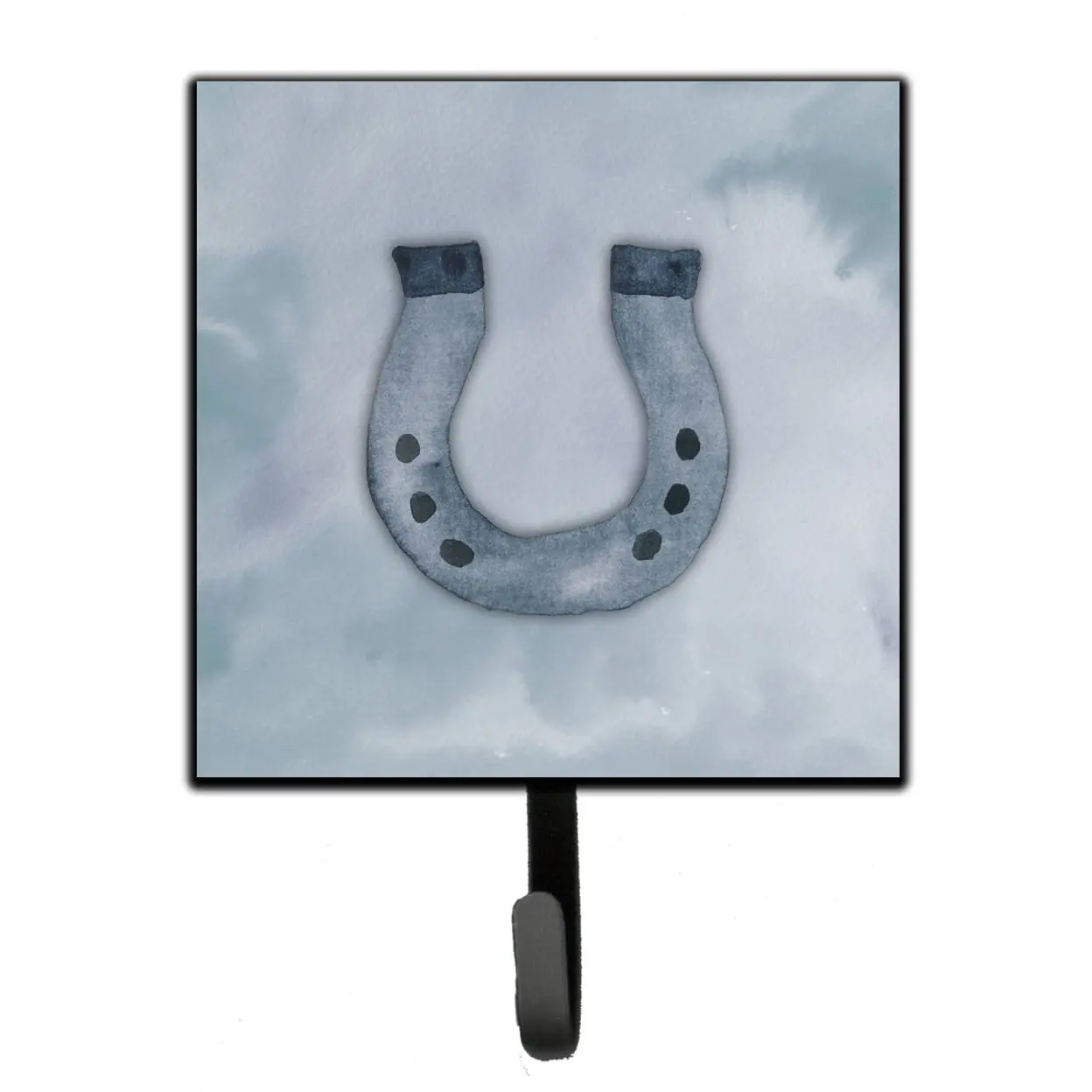 Horseshoe Watercolor Metal Single Hook Hanger - 7x4.25" Wall Mounted Hanging Home Decor, Surface Mount, 0.75 lbs, Office Leash & Key Holder