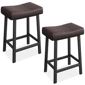 [FLASH SALE] Garvee 24 Inch Backless Saddle Barstools Set of 2, Counter Height Upholstered Padded Barstools with Curved Surface, Metal Leg and Footrest, for Kitchen Counter, Home Bar