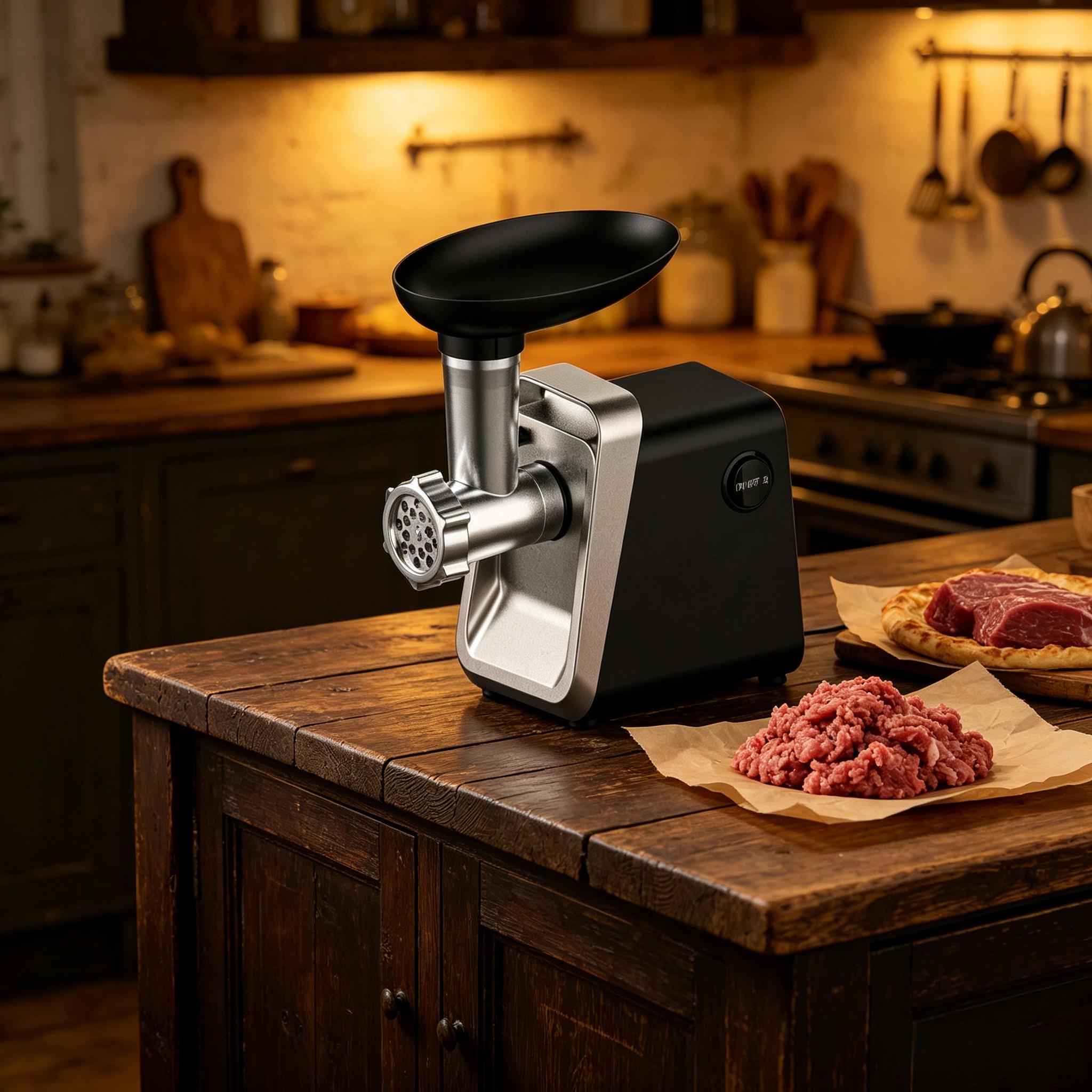 2800W electric meat grinder, stainless steel meat grinder, equipped with 2 blades, sausage tube, and Kubbe kit, suitable for use in home kitchens with American standard plugs