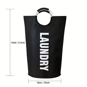 1pc Heavy Duty Collapsible Storage Basket with EVA Hook System Black Laundry Hamper 80L Large Capacity for Home Garage Office Space Saving