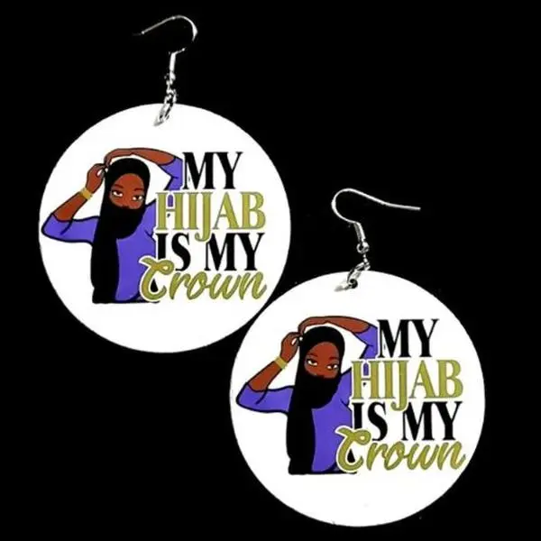 Queen Crown Hijab Statement Wood Medium Earrings Clearance
