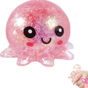 Anxiety Squishies, Fidget Cube Stress Relief, Glitter Octopus Squishy, Slow Rising Squishy Octopus Squeeze Sensory Toys Stress Ball for Adults Kids Relaxation, Cute Small Relief Toys Soft Rebounding StressBalls Party Favors for Birthday Holiday