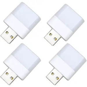 USB Lights by Night,Plug in LED Mini Bulb,Flexible LED Ambient Light,Compact,Ideal for Bedroom,Bathroom,Nursery,Hallway,Outdoor Camping,Reading,Sleeping(4 Pack Lights)(Yellow)