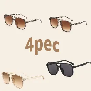 Unisex Aviator Sunglasses Set - 4 Styles Square Lightweight Polarized Sports Double Bridge for Men & Women - Timeless Trendy Design for Daily Activities & Outdoor Use