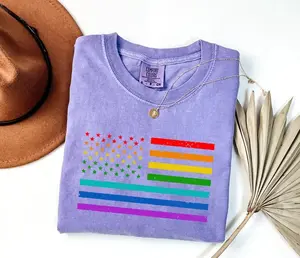 Comfort Colors LGBTQ Pride Month American Flag T-shirt, Rainbow American Flag Shirt, Gay Pride Shirt, LGBT Tee, Pride Month, Support LGBT