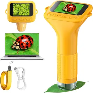 Kids Digital Microscope with HD Screen, 1000X Handheld Magnifier Toy with 8 LED Lights, Portable STEM Science Kit for Boys & Girls, Photo Video Capture, Nature Exploration Birthday Gift