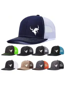 2pcs/1pc Unisex Graphic Trucker Hat Bull Head Printing Mesh Baseball Cap Richardson Slightly Curved Brim Baseball Cap Adjustable Dad Hats Outdoor Mesh Breathable Sun Hat Gift for Men Women