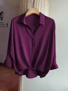 Elegant Plus Size Women's Solid Color Lapel Long Sleeve Shirt, Commuter Style, Comfortable and Stylish, Perfect for Daily Wear