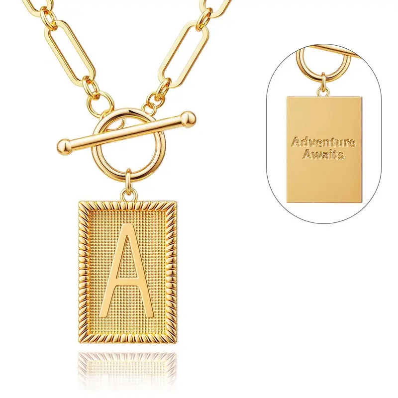 Tewiky Gold Initial Necklaces for Women, Toggle Clasp Square Letter Pendant Necklace Trendy Gold Dainty Paperclip Chain Necklaces for Women TikTokShopBlackFriday Jewelry Gifts