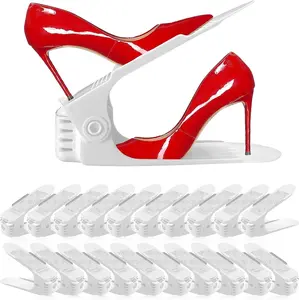 White Shoe Slots Organizer 20Pack - Shoe Stackers for a Pair Of Shoes, shoe storage Shoe Space Savers 50%, 4 Levels Adjustable Thickening Double Layer shoe Holders shoe organizer for closet